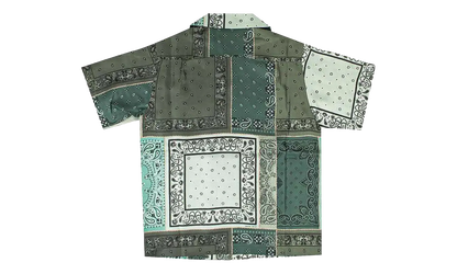 Short Sleeve Bandana Print Silk Button Up Shirt "Green" Y0M06227SE GREE