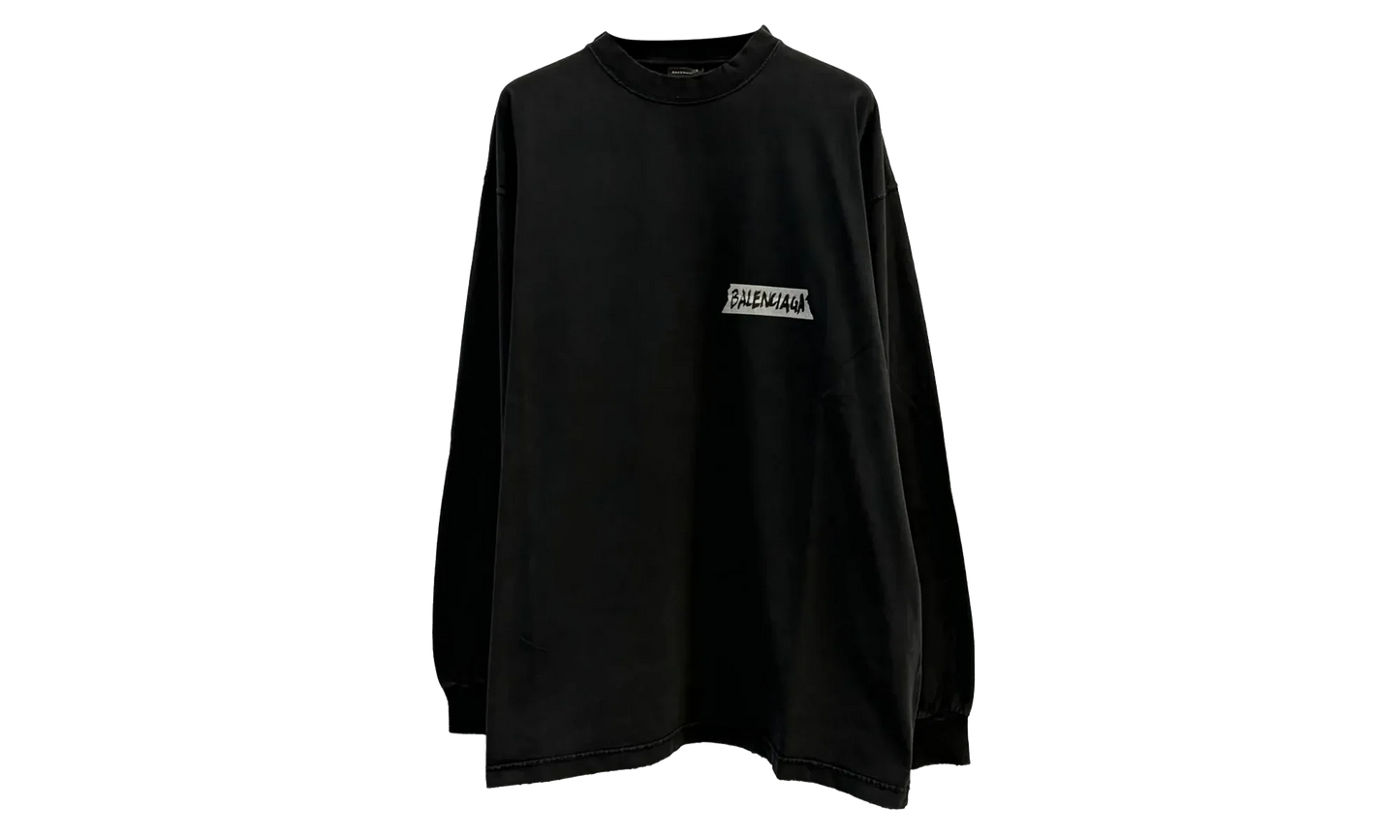 Long-Sleeve Crew Neck Oversized T-Shirt "Faded Washed Black" 850404 TTVL6 1041