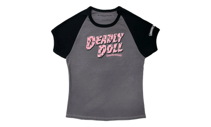 Deadly Doll Vine Heart Cropped T-Shirt "Grey / Pink" CHRM1091