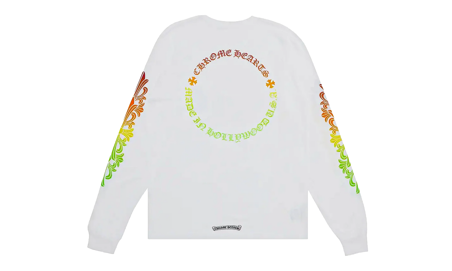 Floral Sleeve Gradient Long-Sleeve T-Shirt "White" CHRM1142