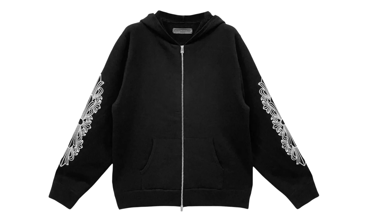Cashmere Embroidered Floral Sleeve Zip-Up Hoodie "Black" CHRM1011