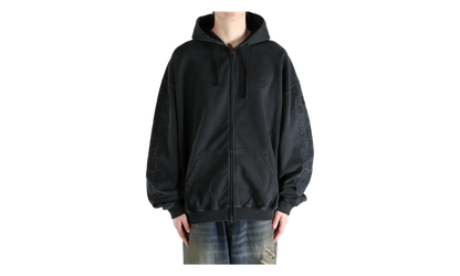 Embroidered Biker Cross Sleeves Zip Up Hoodie "Black" ME76ZU169B BLAC