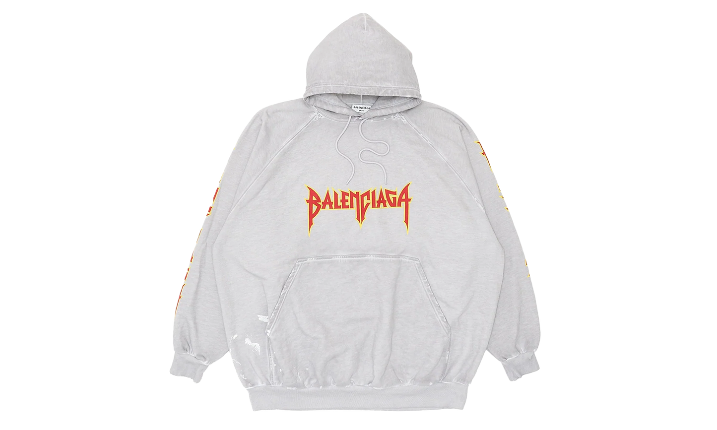 Oversized Painted Vintage Metal Logo Hoodie "Dirty White Red Yellow" 697879 TMV89 0901