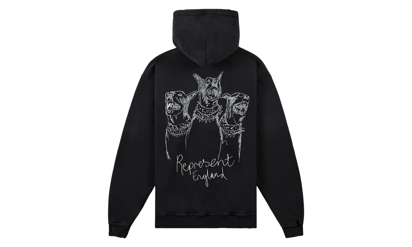 Hand Drawn Thoroughbred Dogs Hoodie "Aged Black" MLM100556 03
