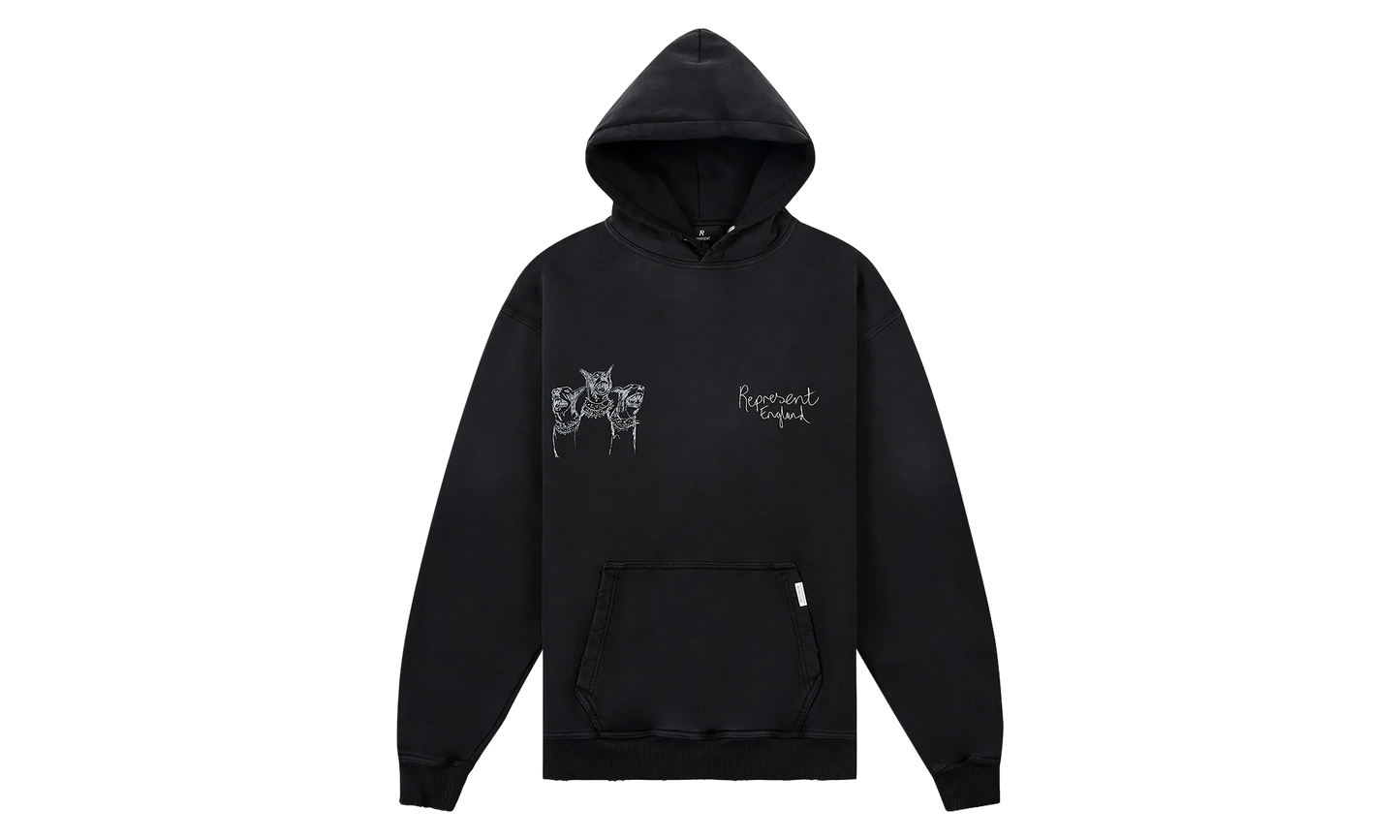 Hand Drawn Thoroughbred Dogs Hoodie "Aged Black" MLM100556 03