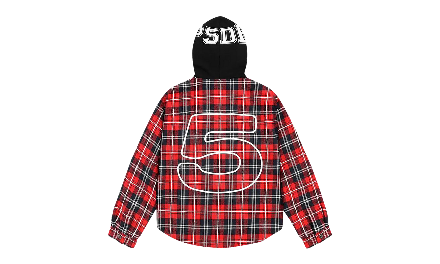 HOODED ZIP FLANNEL SHIRT JACKET "Red Plaid" SP5der284