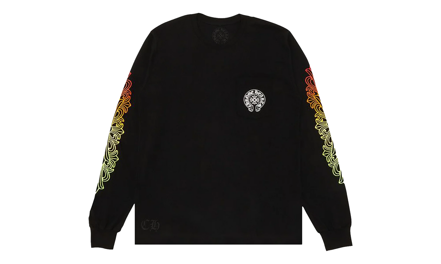 Floral Sleeve Gradient Long-sleeve T-shirt "Black" CHRM0821