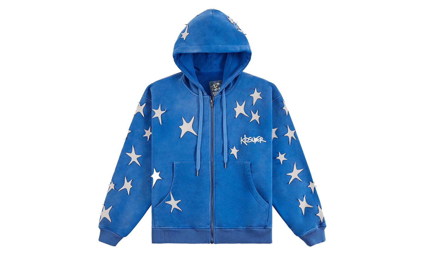 Patchwork Washed Hoodie "Blue" KS002