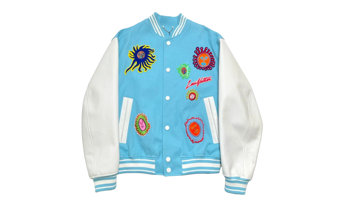Embroidered Faces Varsity Jacket "YK - Blue" 1AB8H8