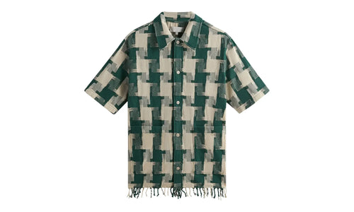 Jumbo Houndstooth Boxy Collared Overshirt "Green" KHM032169 308