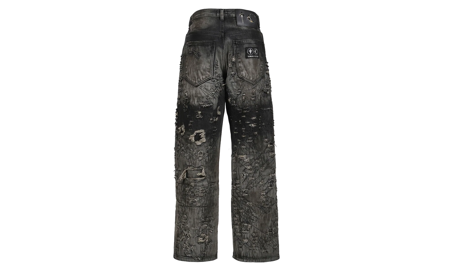 Hard-Washed Damaged Denim Pants "Black" TC25PT2002