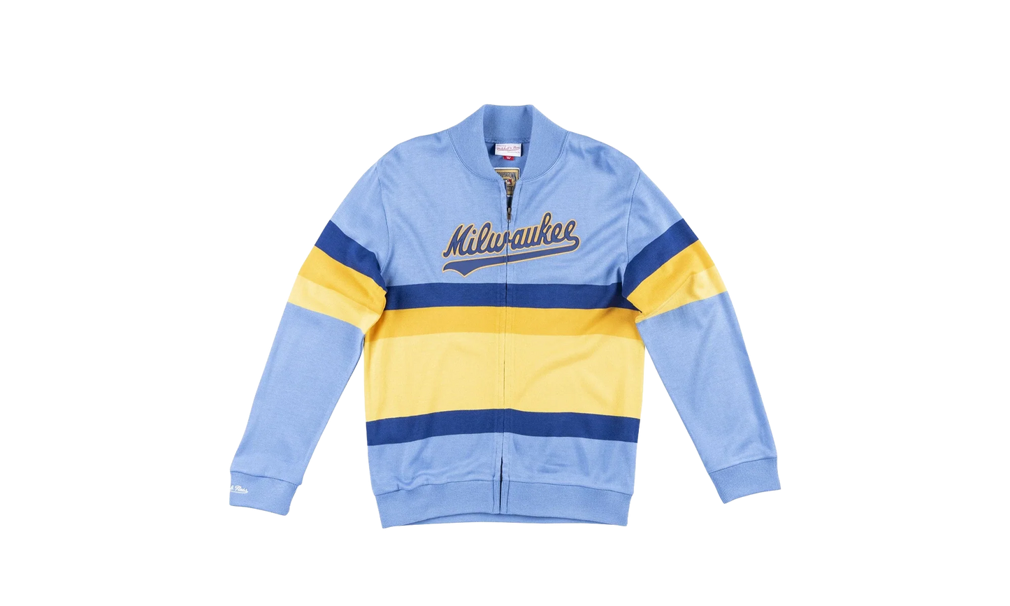 MLB Front Stripe Full Zip Sweater "Milwaukee Brewers - Light Blue" SWTRAJ18024 MBRLTBL
