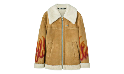 Burning Flames Sherling Trucker Jacket "Beige" PMJA012F22LEA0011725