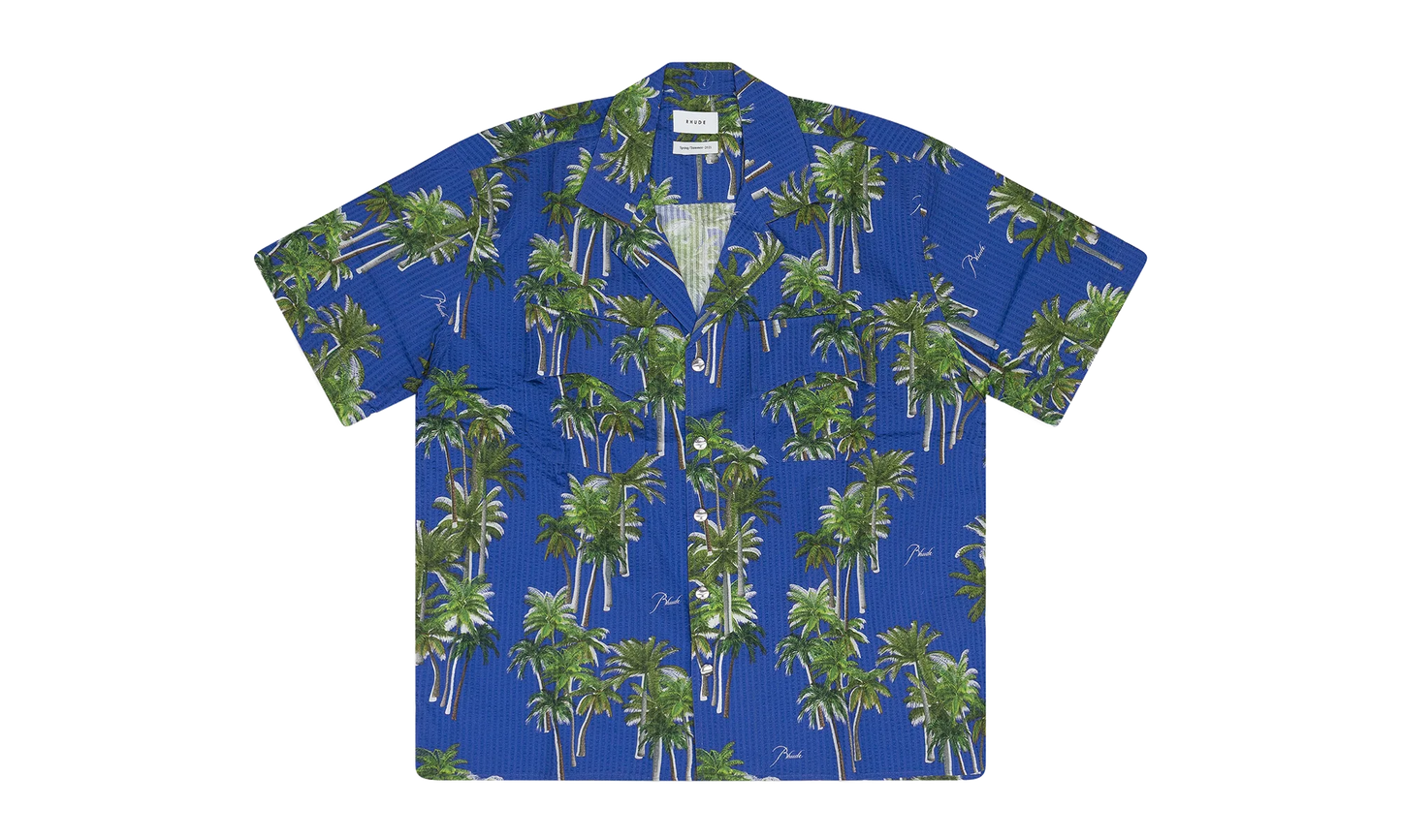 Searsucker Hawaiian Button-down Shirt "Blue" RHD-MTPS-0094
