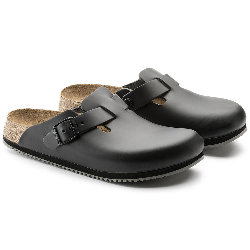 Boston Leather Super Grip Classic Footbed Clog in Black