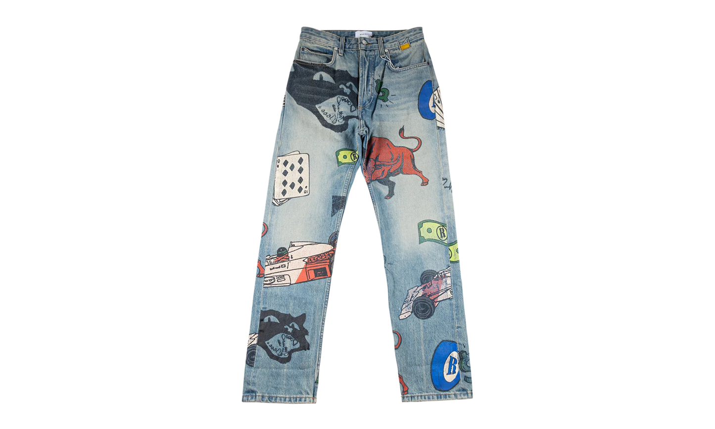Painted Denim Pants "Indigo" RHD-MJNS-0042