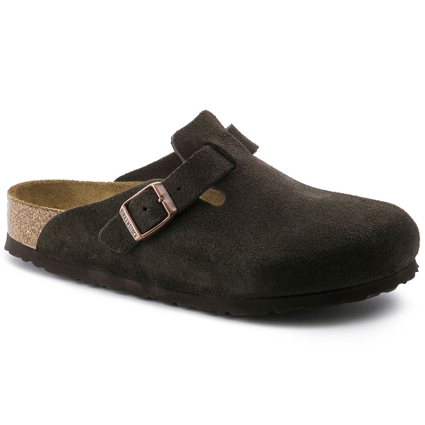 Boston Suede Leather Soft Footbed Clog in Mocha