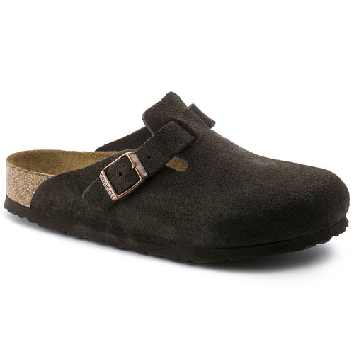 Boston Suede Leather Soft Footbed Clog in Mocha