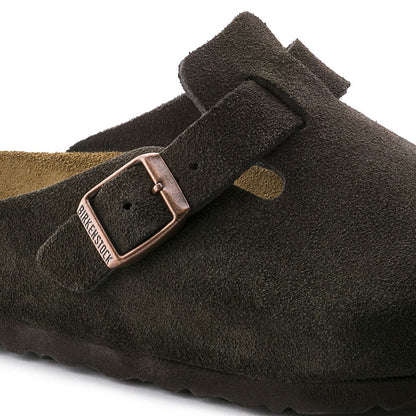 Boston Suede Leather Soft Footbed Clog in Mocha