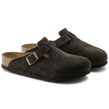 Boston Suede Leather Soft Footbed Clog in Mocha