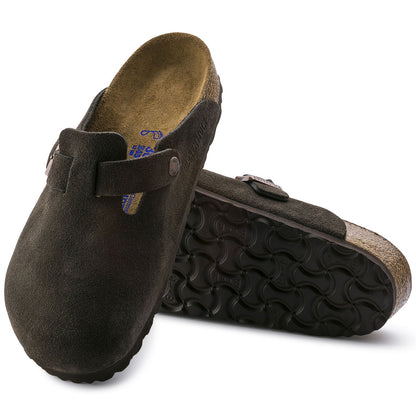 Boston Suede Leather Soft Footbed Clog in Mocha