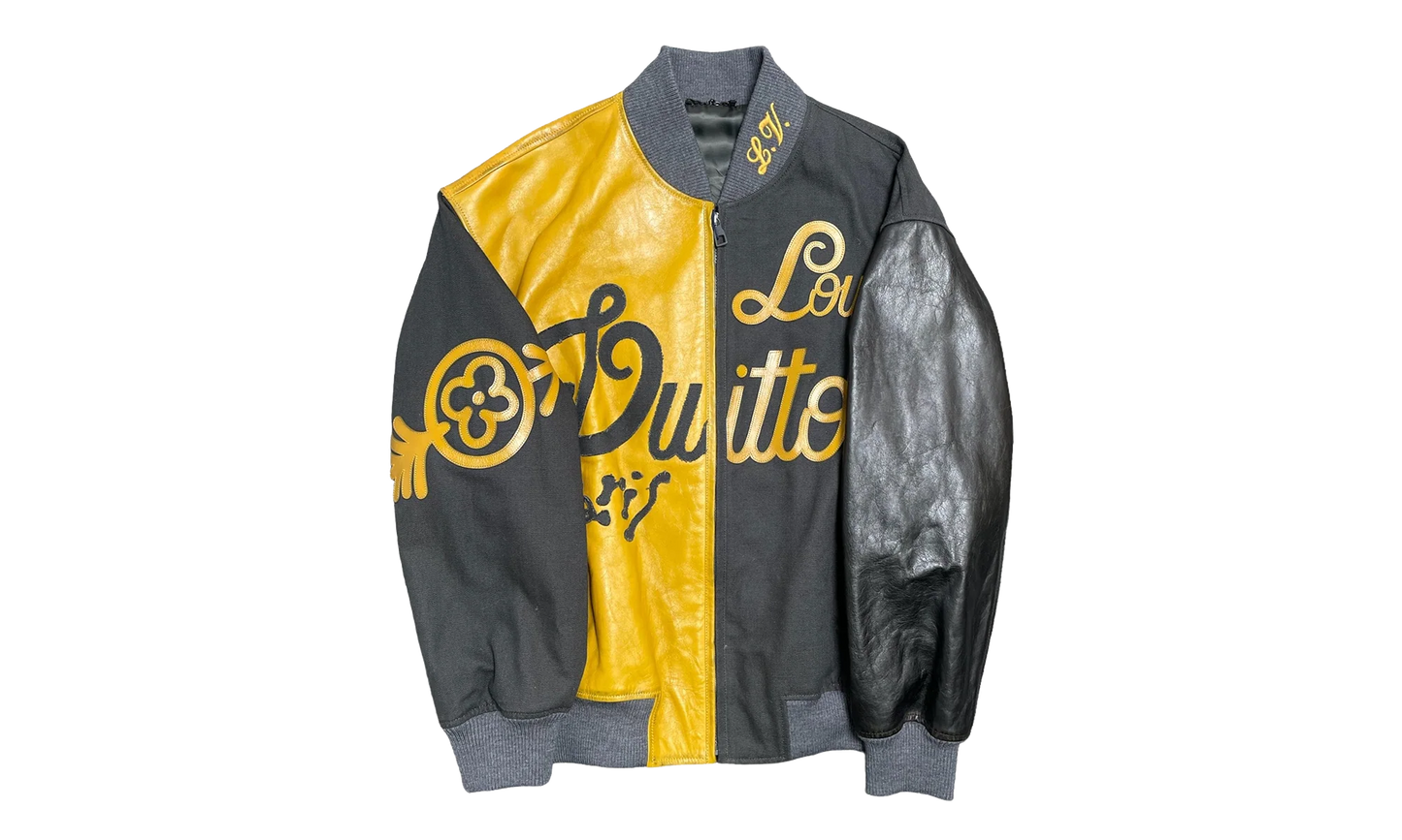 Mix Canvas Leather Bomber Jacket "Gold Black" 1AB987