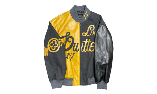 Mix Canvas Leather Bomber Jacket "Gold Black" 1AB987