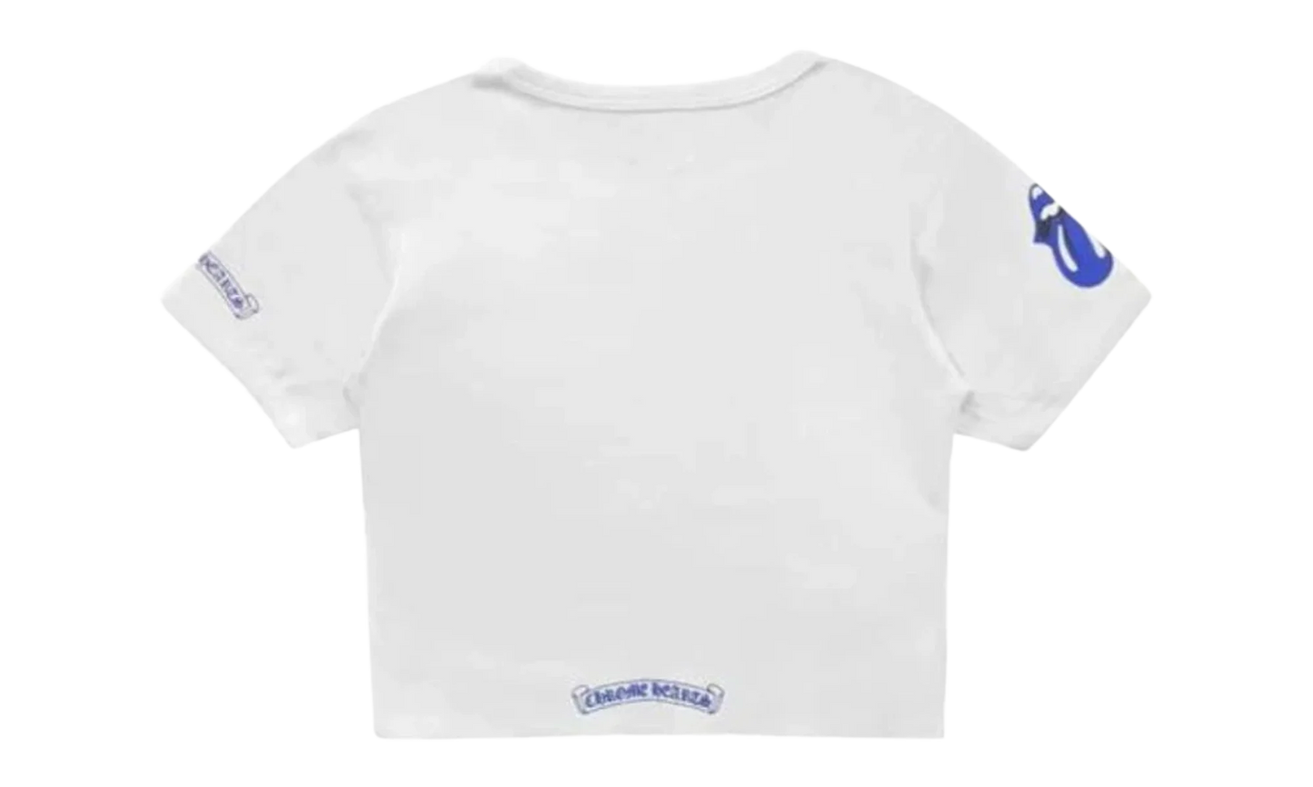 ROLLING STONES BLUE NECK LOGO CROPPED Tee "White" CHRM0782