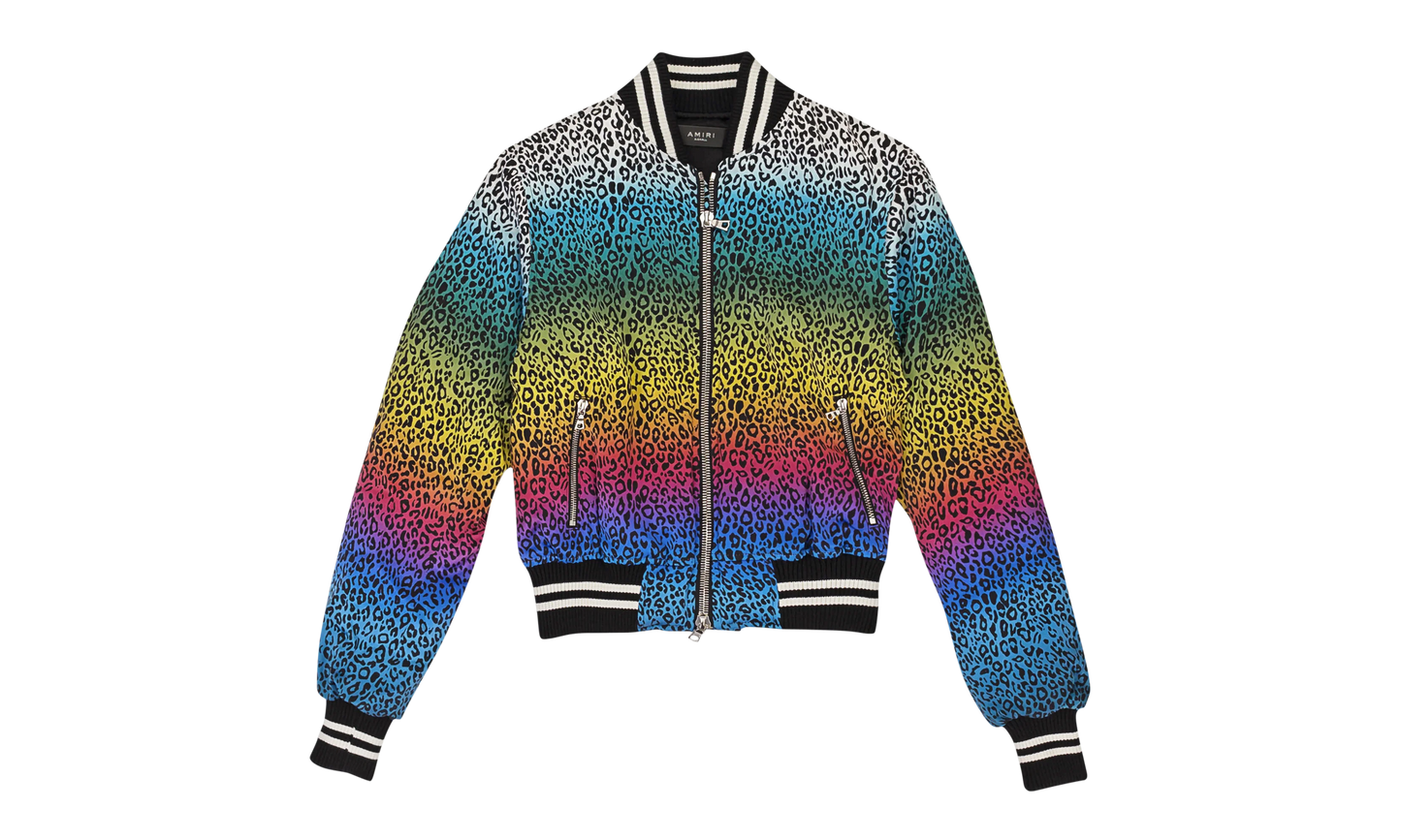 Silk Rainbow Leopard Bomber Jacket "Black" WOBOM-SLRBLW