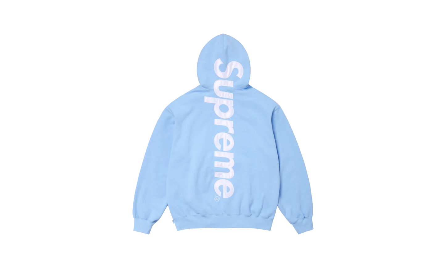 SATIN APPLIQUÉ HOODED SWEATSHIRT "FW24 - Light Blue" SU528