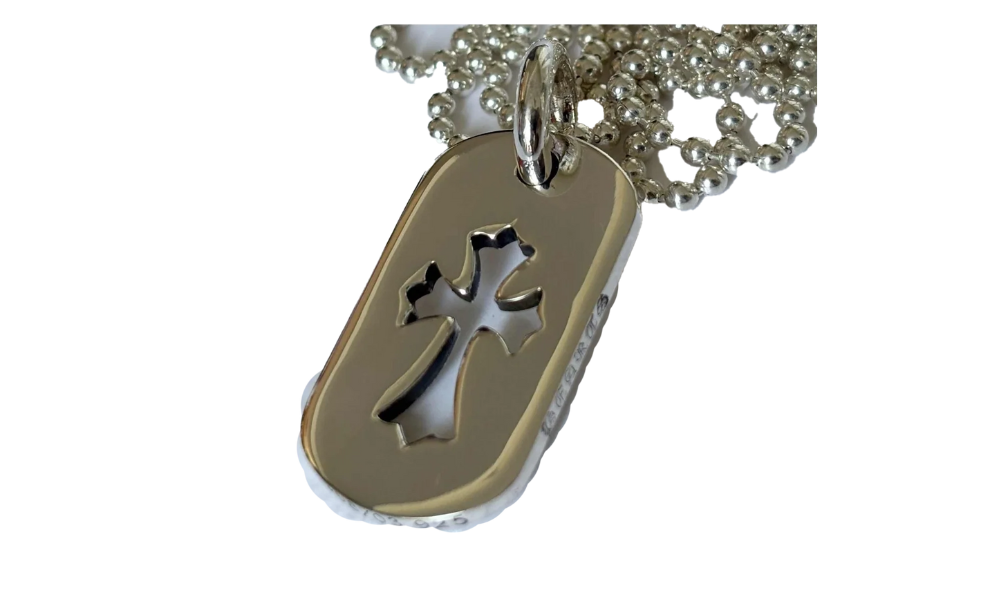 Small Cross Dog Tag & Ball Chain "Silver" CHRM0722