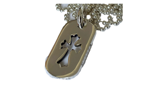 Small Cross Dog Tag & Ball Chain "Silver" CHRM0722