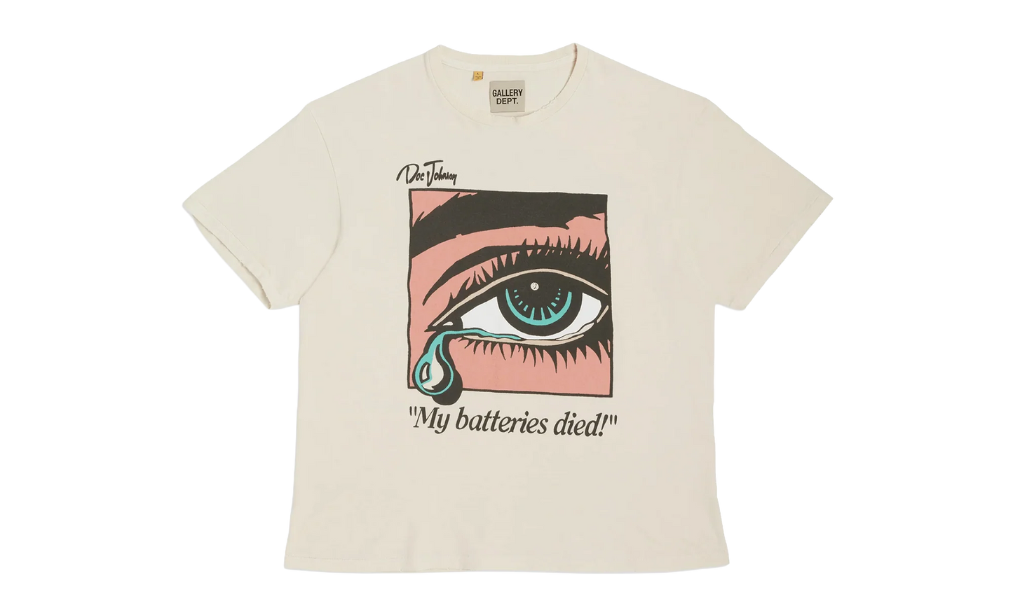 Doc Johnson Batteries Dead Short Sleeve Tee Shirt "Antique White" GDBDSSTSAW