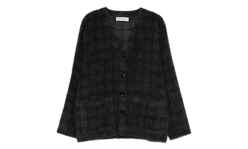 Hairy Wool Cardigan "Fuzzed Plum Check" M2263CF