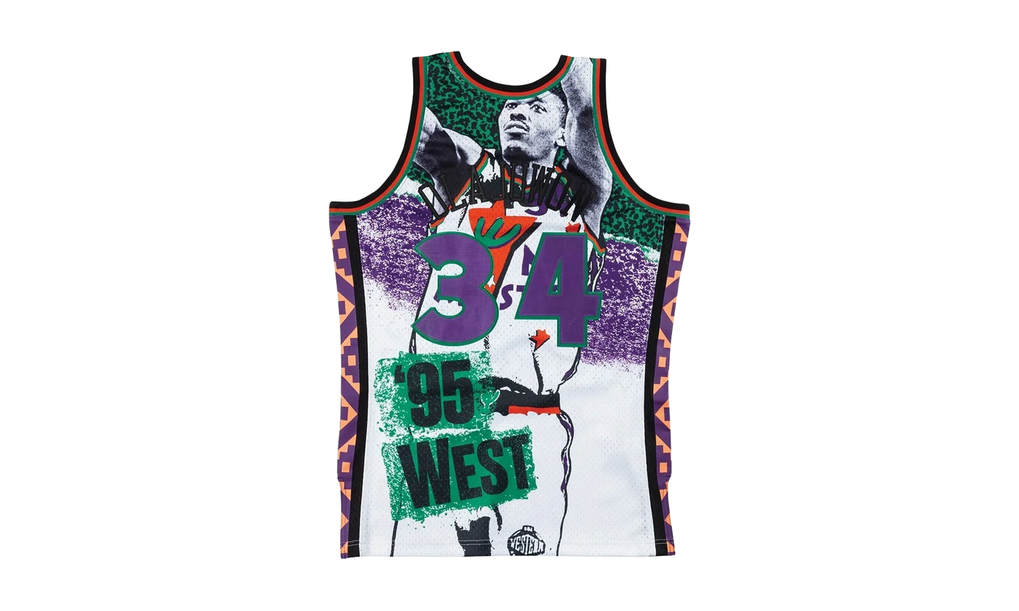 NBA Sublimated Hakeem Olajuwon Swingman Jersey "1995 All Star West - White" SMJYNG18434 ASWWHIT95HOL