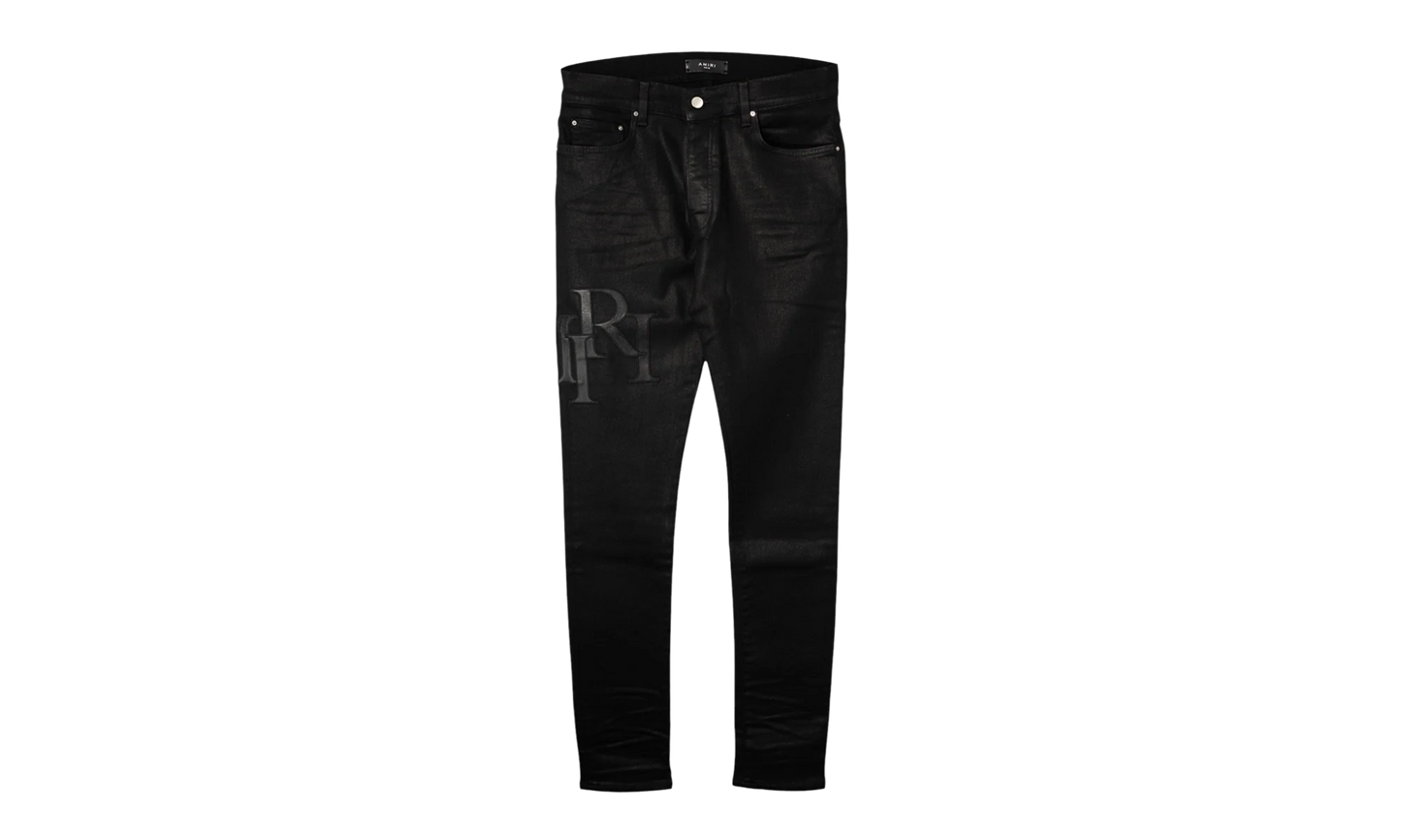 Staggered Leather Patch Jeans "Waxed Black" AWNSY1084 001