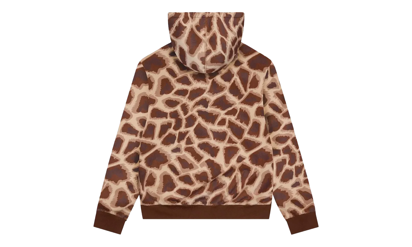 Faux Fur Giraffe Print Hoodie "Brown" DT547