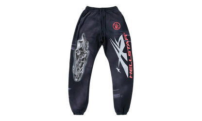 Airbrushed Skull Flare Bottom Sweat Pants "Midnight Dye Black" HSR196