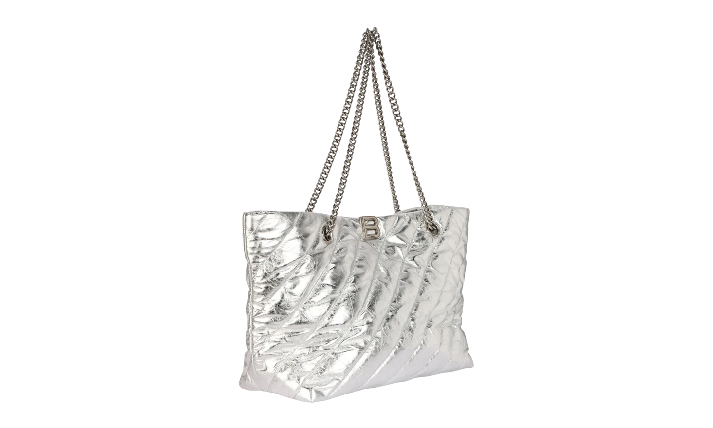 Medium Metallized Quilted Crush Carry All Tote Bag "Silver" 777856 2AAWU 8110