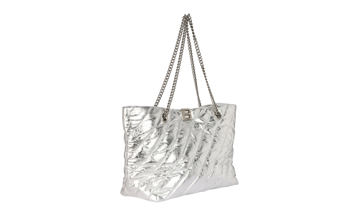 Medium Metallized Quilted Crush Carry All Tote Bag "Silver" 777856 2AAWU 8110