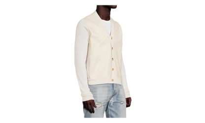 Leather Front Cardigan "Alabaster" MKF007 271