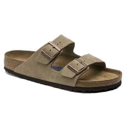 Arizona Suede Leather Soft Footbed Sandal in Taupe