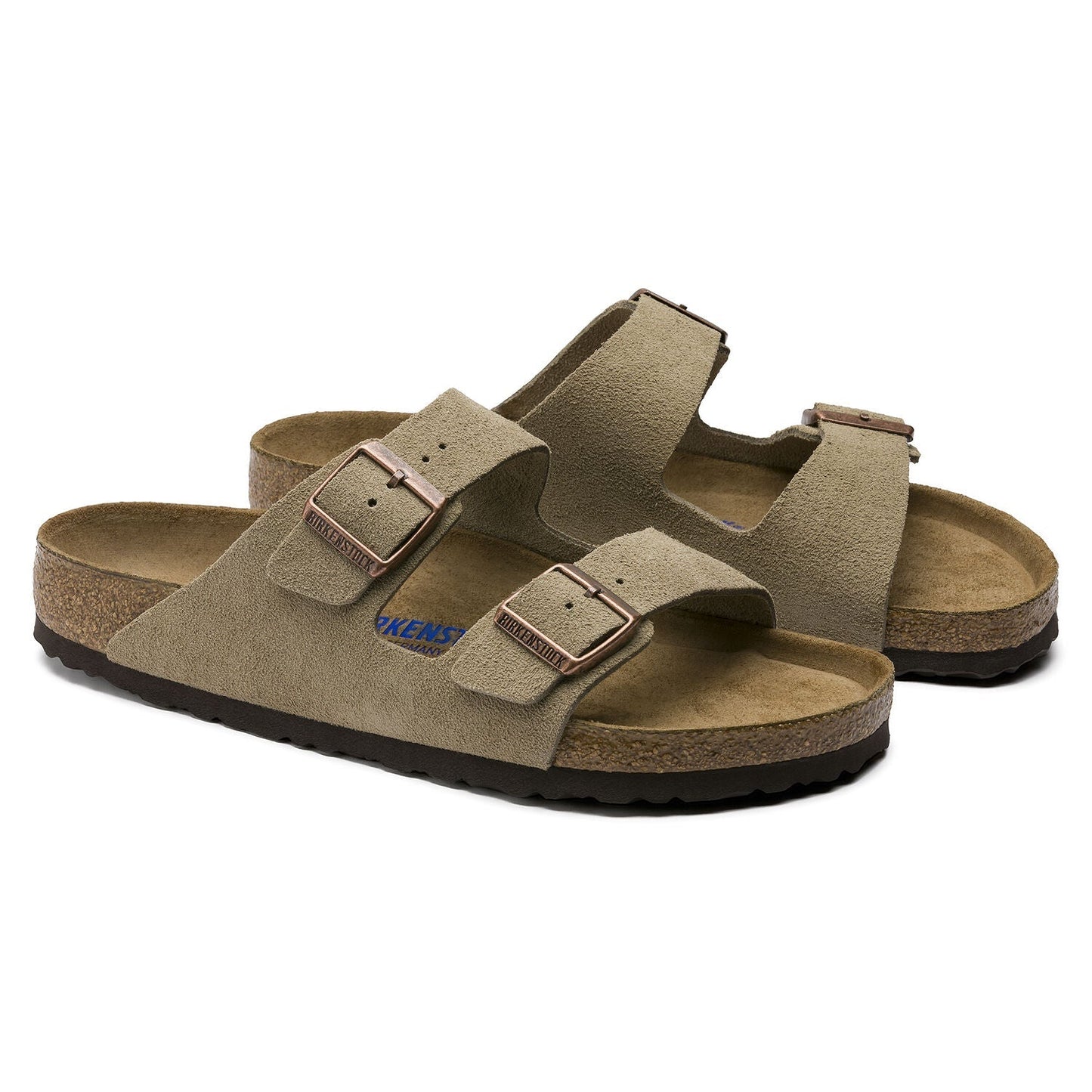 Arizona Suede Leather Soft Footbed Sandal in Taupe