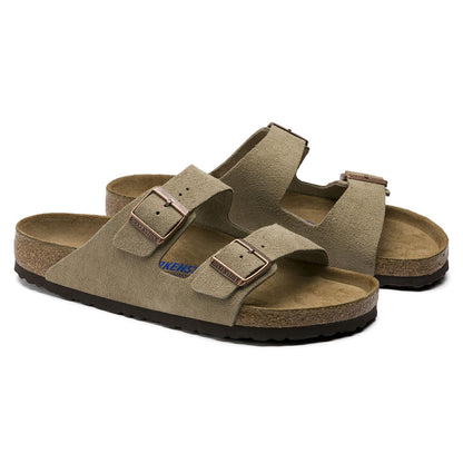 Arizona Suede Leather Soft Footbed Sandal in Taupe