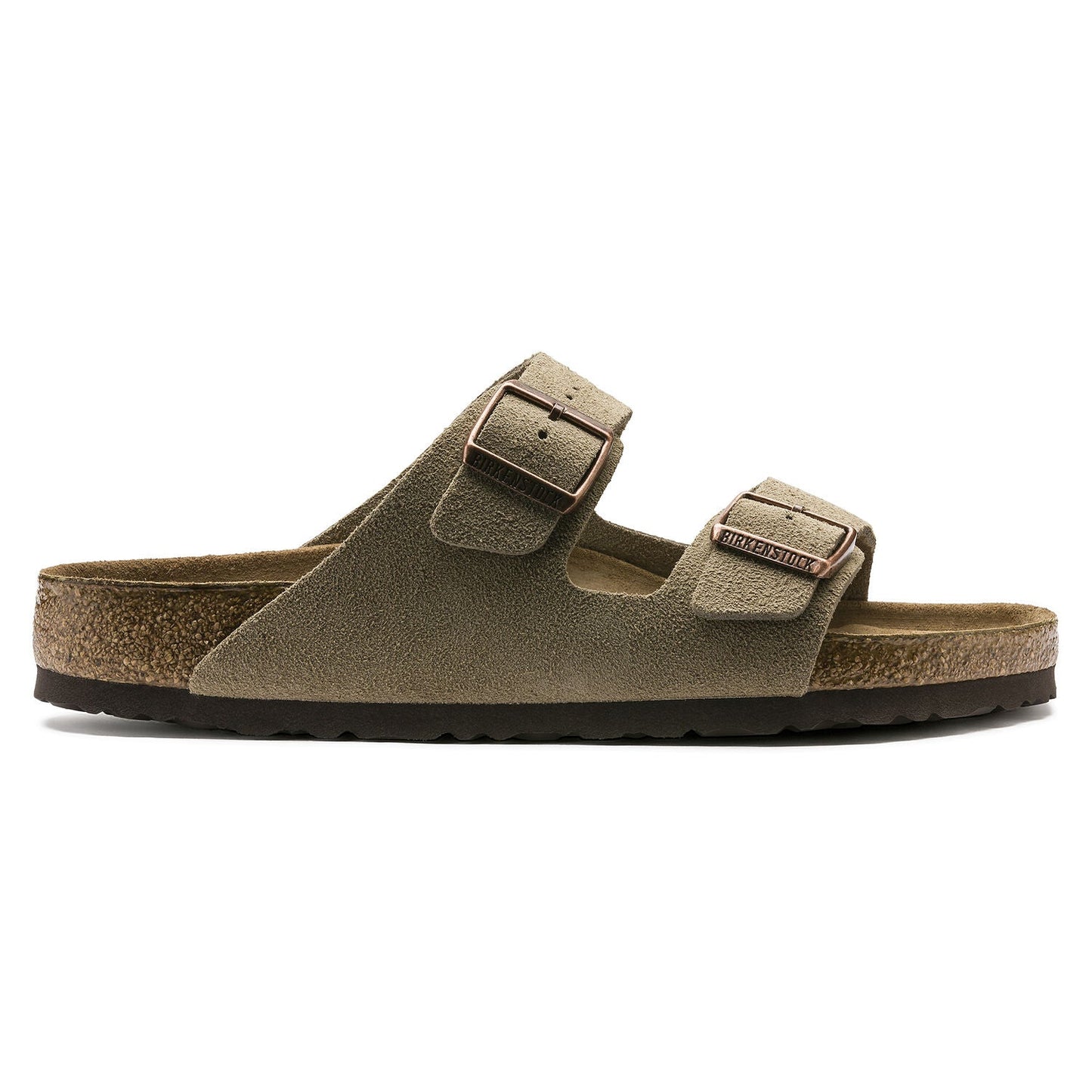 Arizona Suede Leather Soft Footbed Sandal in Taupe