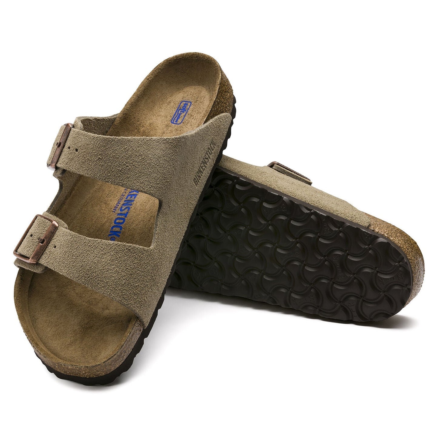 Arizona Suede Leather Soft Footbed Sandal in Taupe