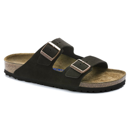 Arizona Suede Leather Soft Footbed Sandal in Mocha