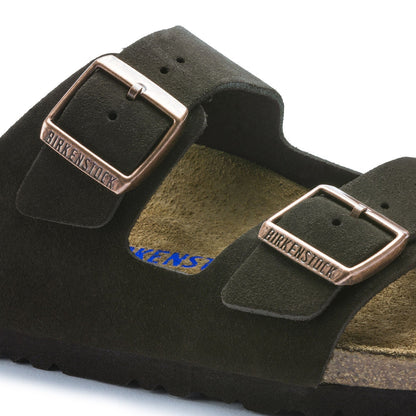 Arizona Suede Leather Soft Footbed Sandal in Mocha