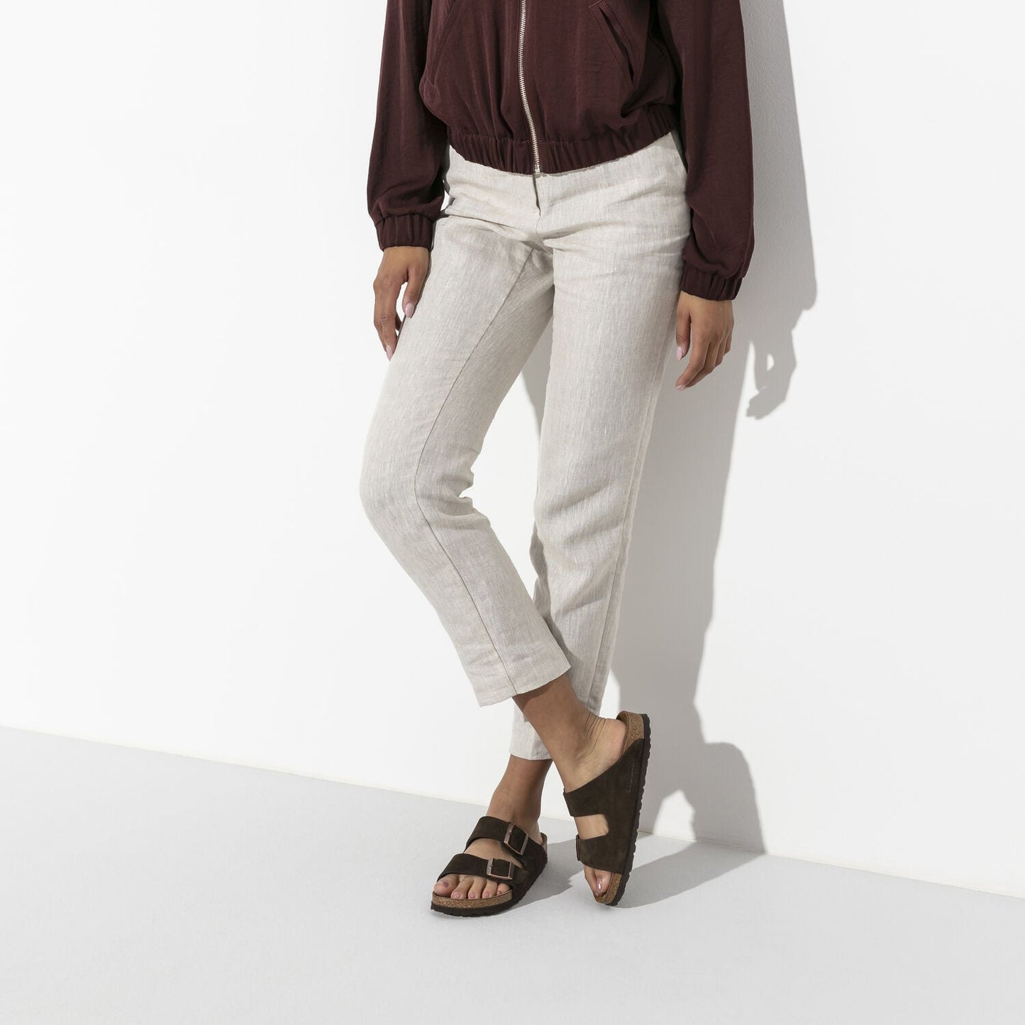 Arizona Suede Leather Soft Footbed Sandal in Mocha