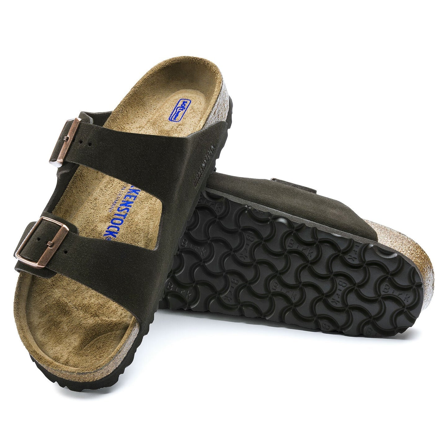 Arizona Suede Leather Soft Footbed Sandal in Mocha